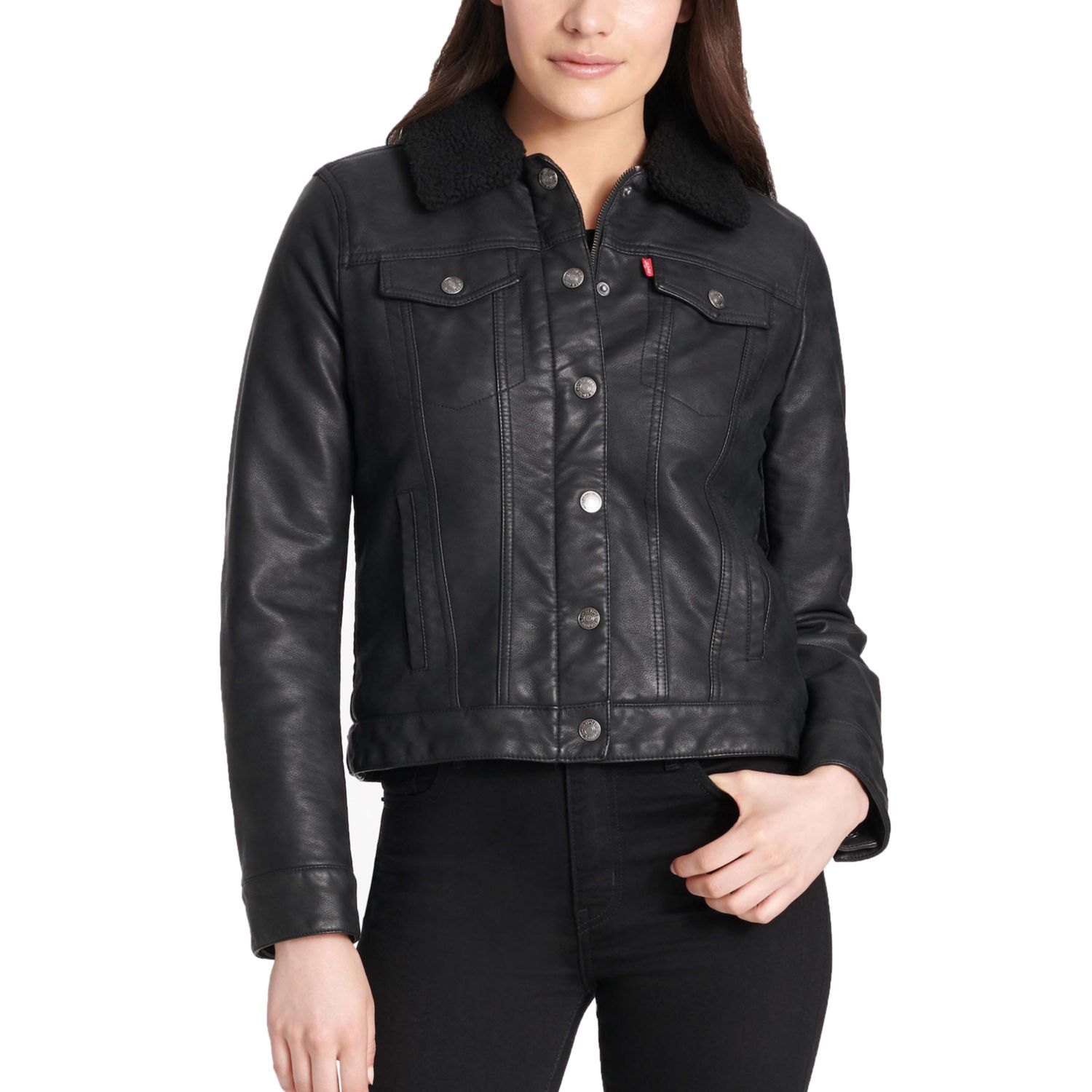 levi's black leather jacket womens