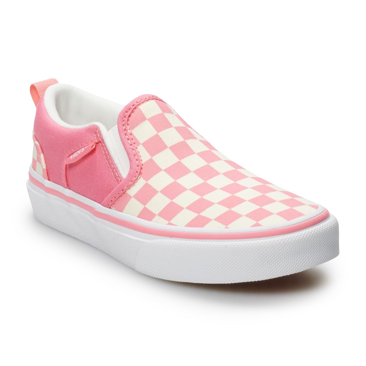 vans pink checkerboard high tops